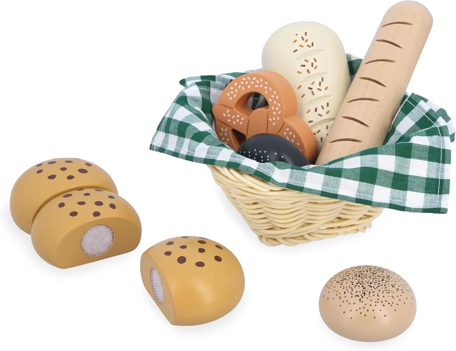 Janod – Panier de boulangerie en bois (7 pièces + serviette) dès 3 ans