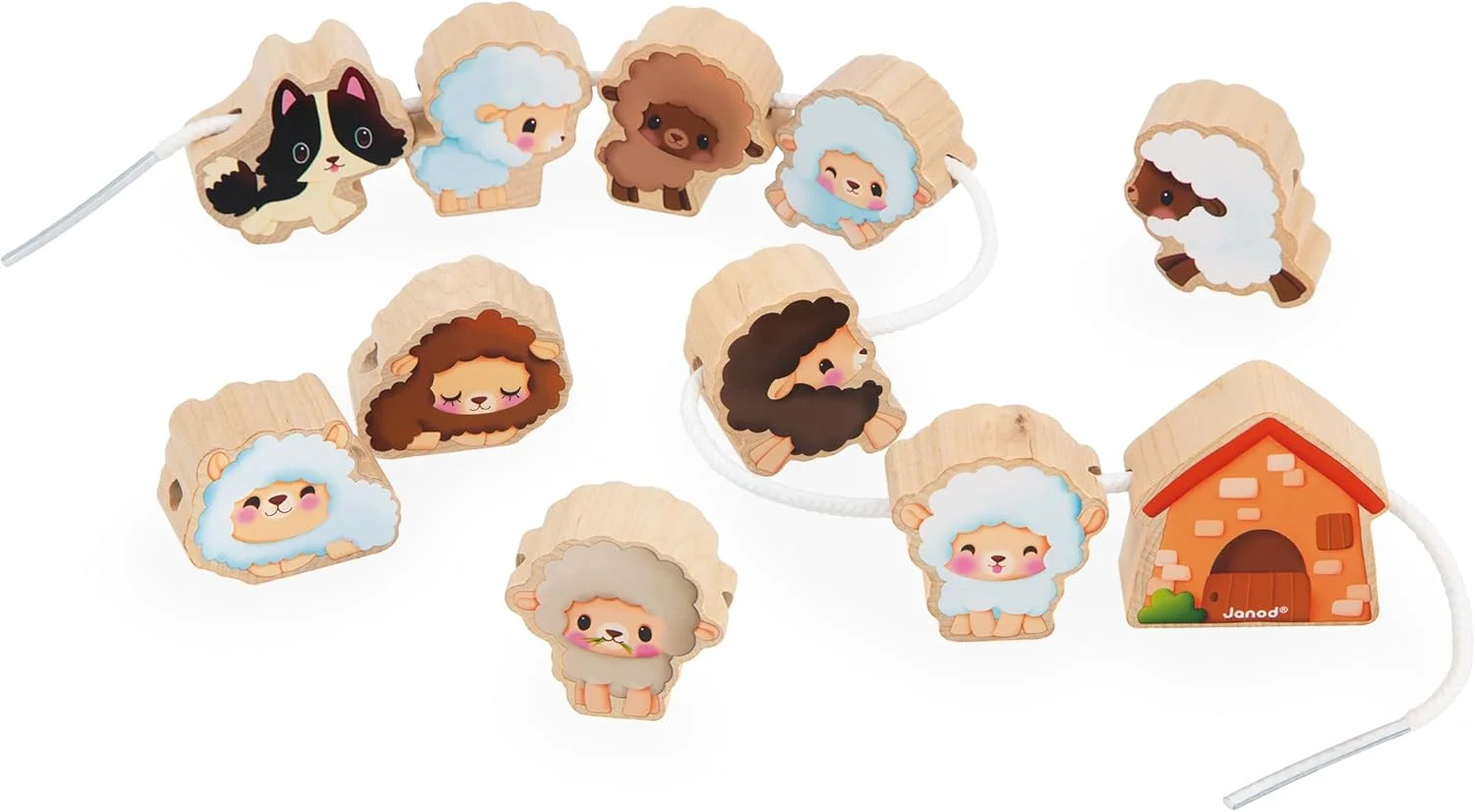 Janod - Perles à enfiler Moutons (11 perles + 2 cordons)