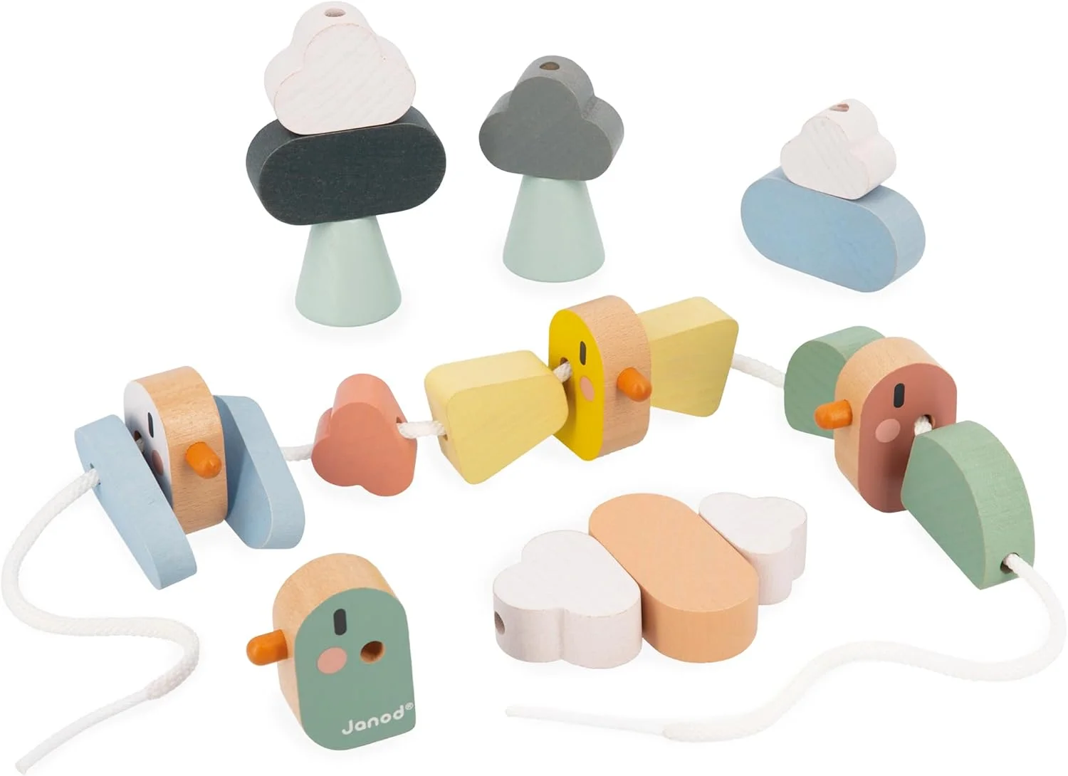 Janod Perles à enfiler Oiseaux Sweet Cocoon (21 pièces, dès 2 ans)