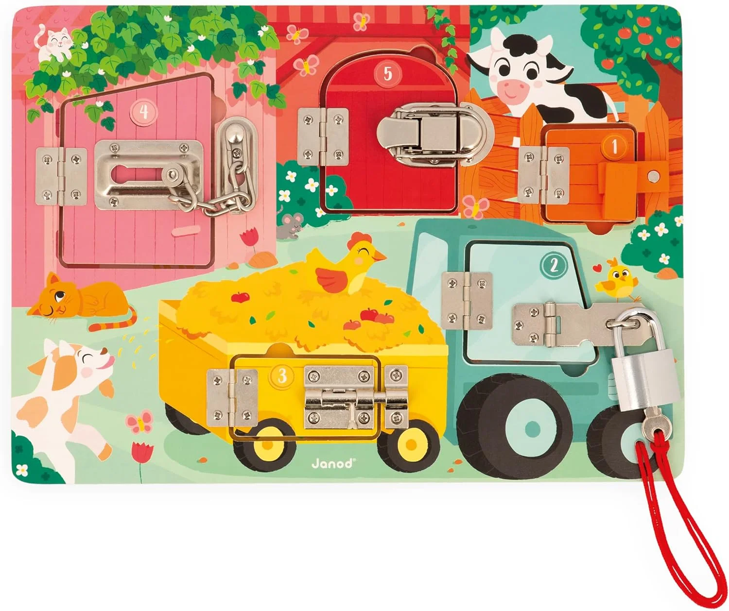Janod Planche à cadenas La Ferme - 5 ouvertures dès 3 ans