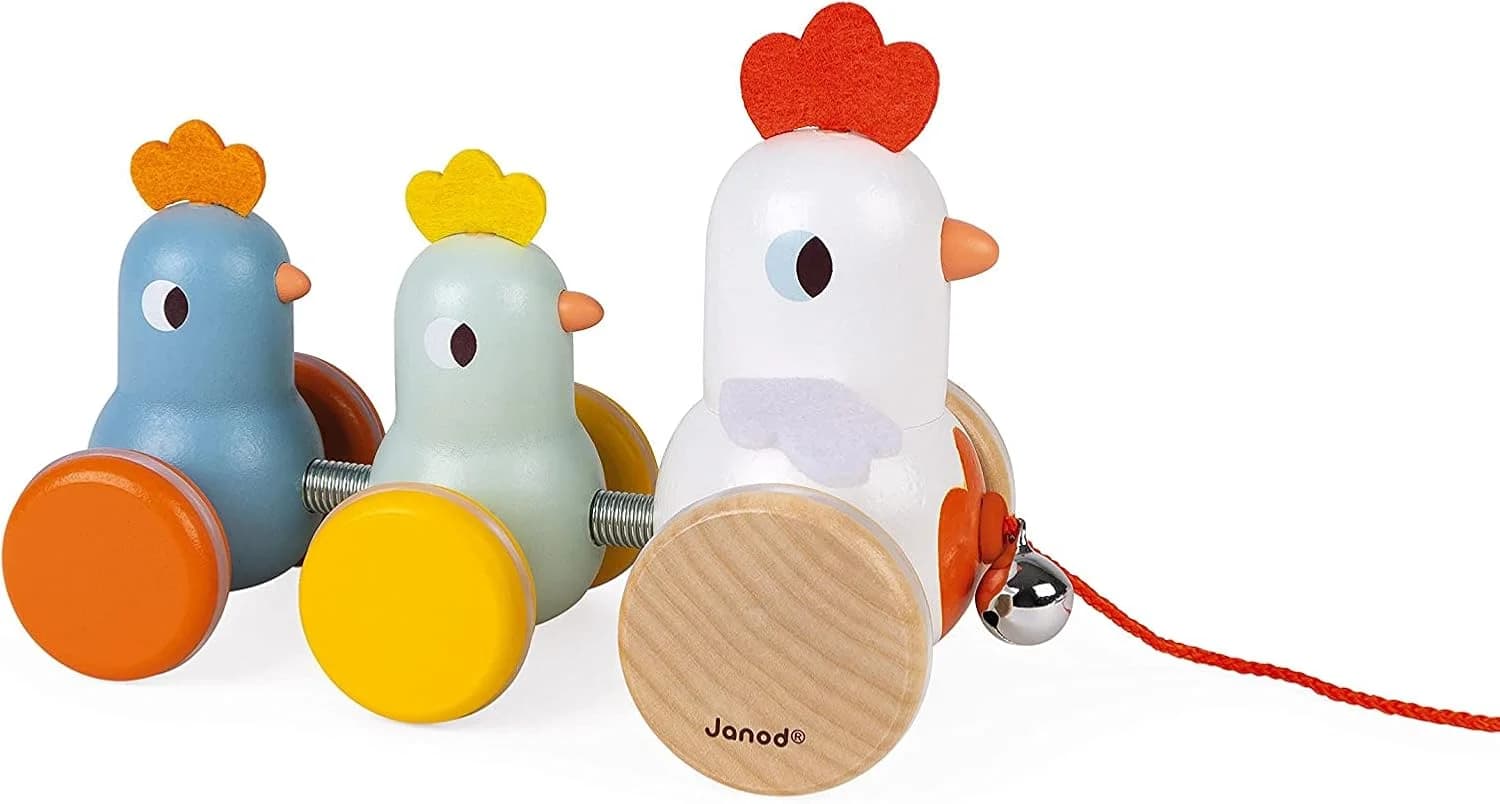 Janod - Poule et poussins à promener en bois