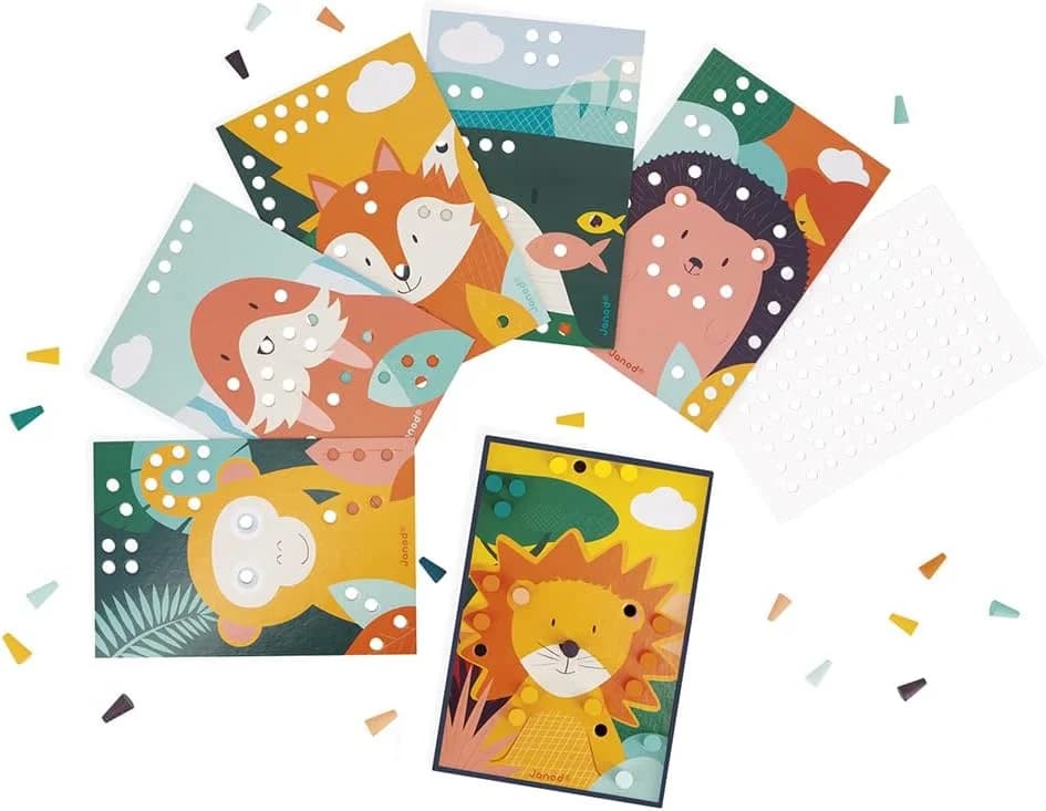 Janod Premières mosaïques en bois – 7 cartes et pions (3-6 ans)