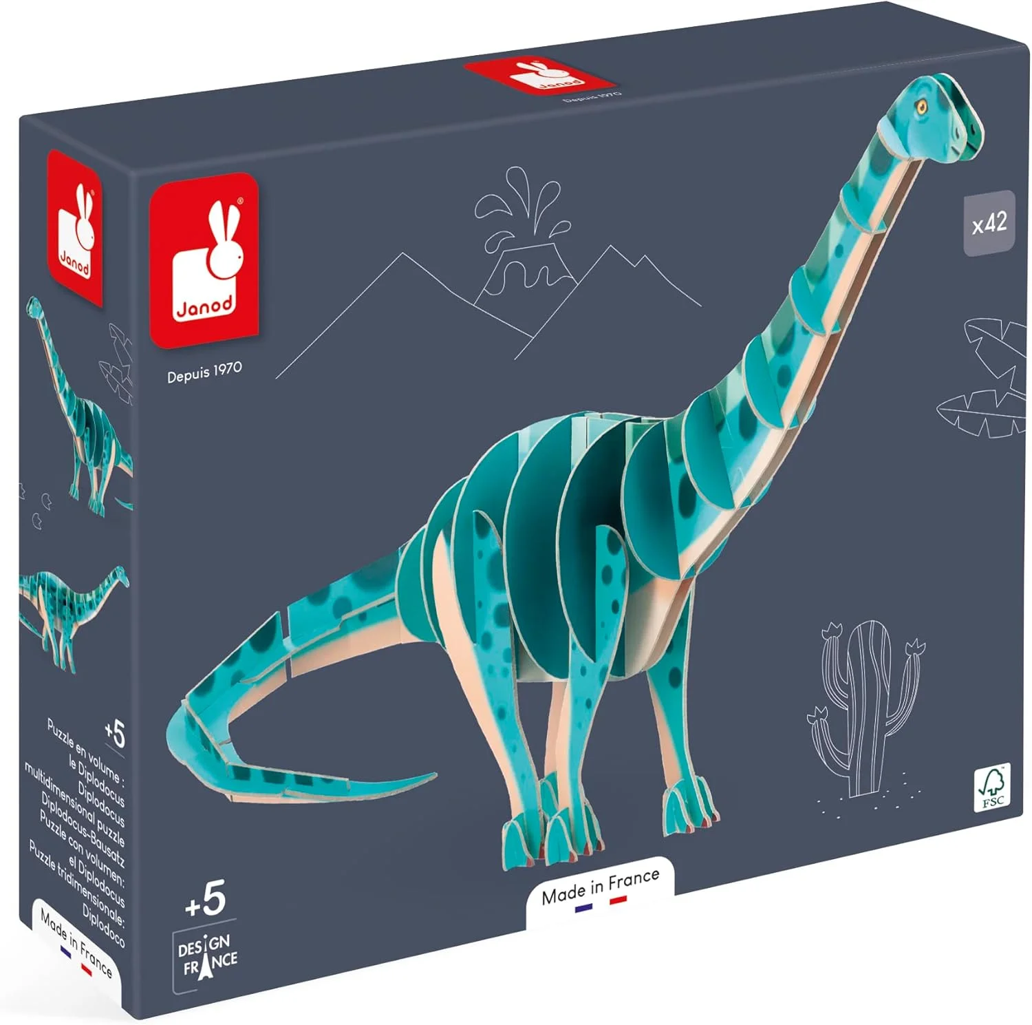 Janod Puzzle 3D Diplodocus - 42 pièces dès 5 ans