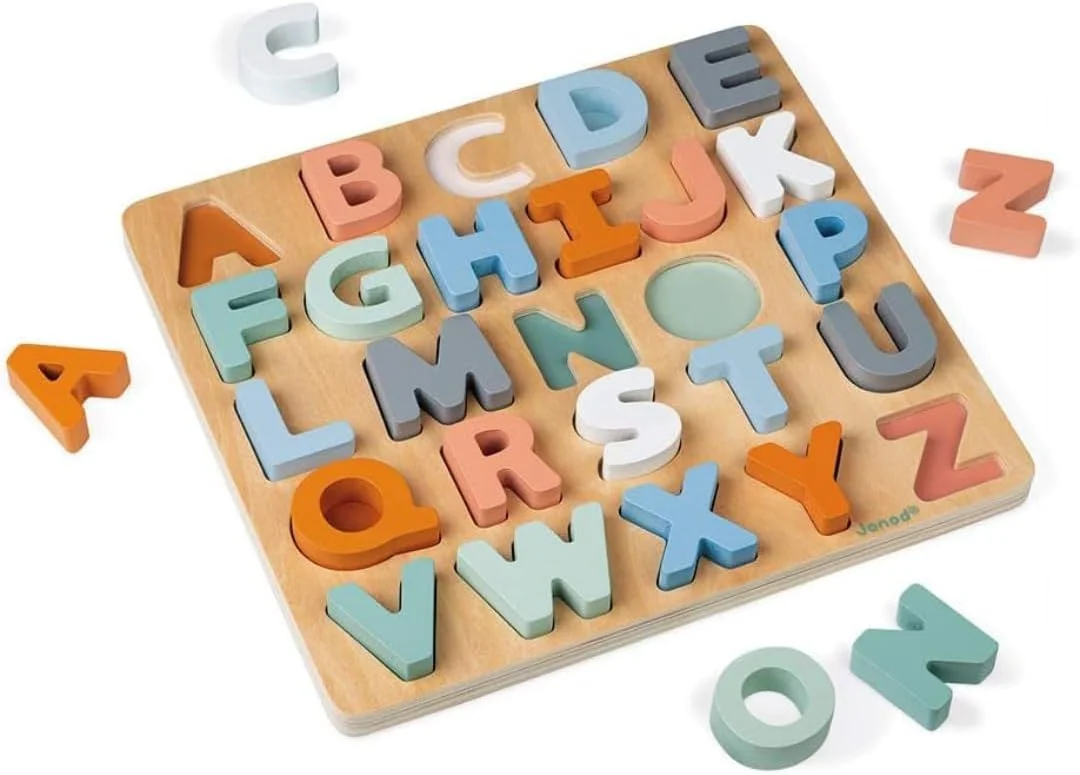 Janod – Puzzle alphabet en bois + ardoise (26 lettres)