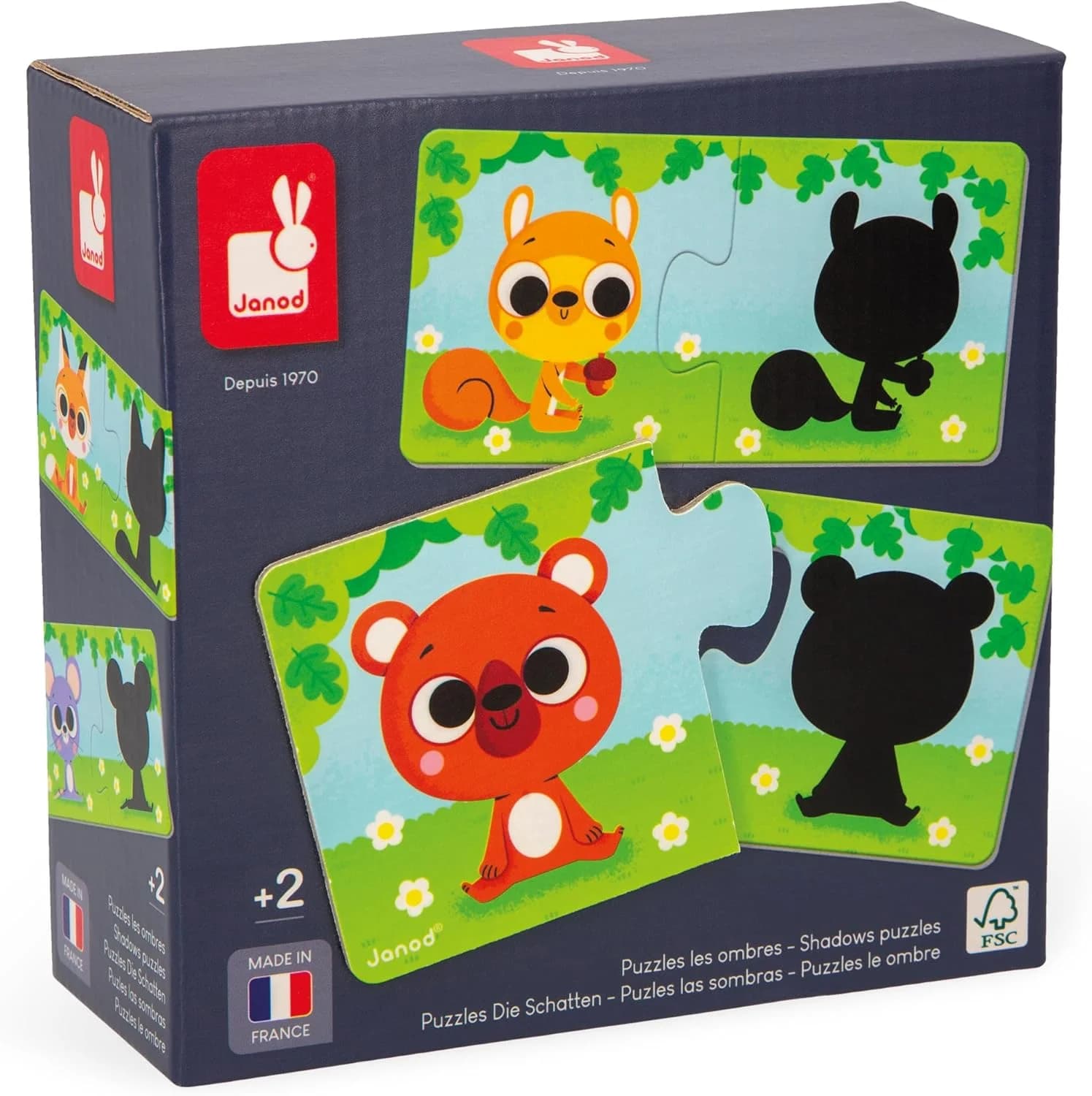 Janod Puzzle Animaux & Ombres : 12 puzzles duo (dès 2 ans)