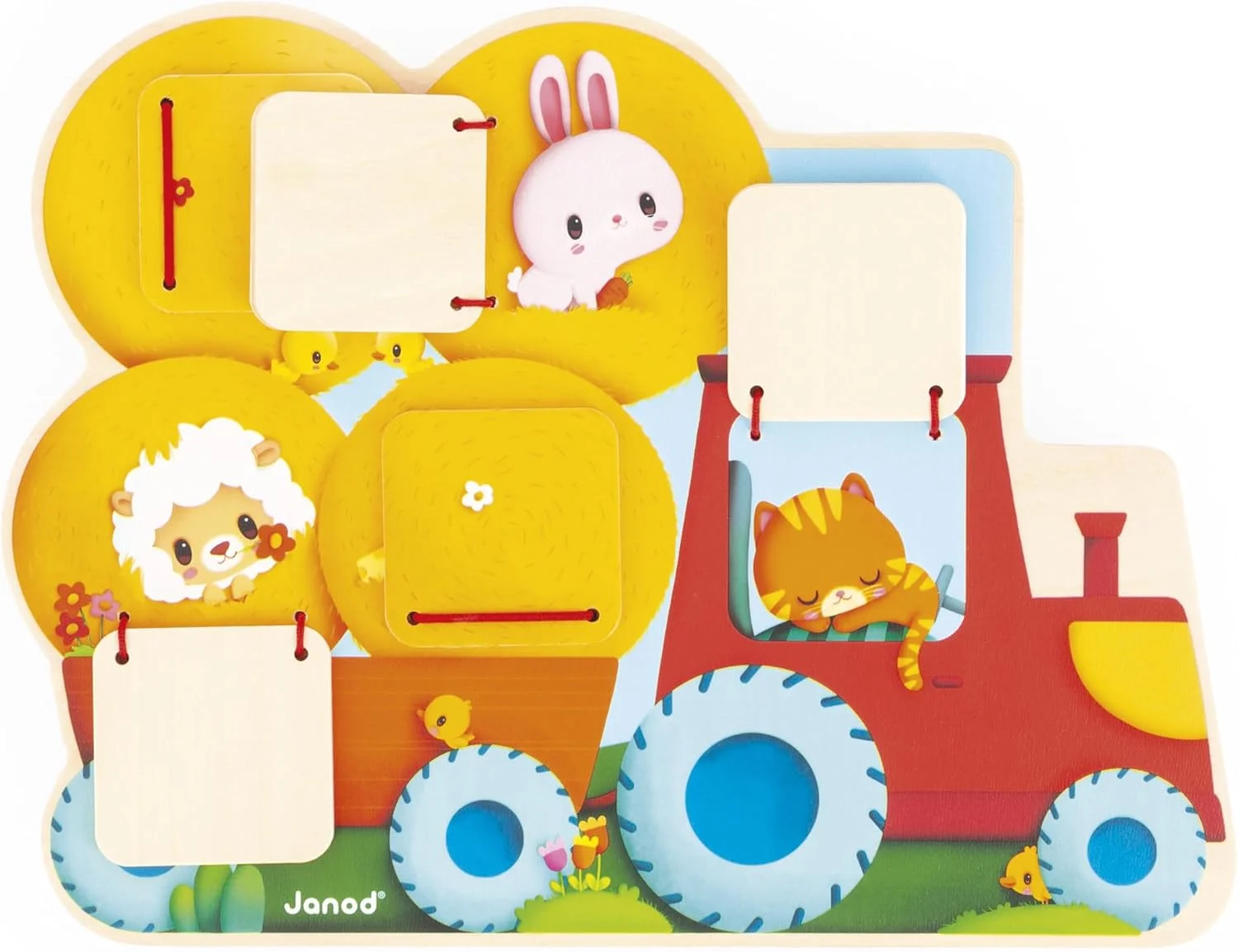 Janod Puzzle cache-cache Tracteur – puzzle en bois à volets (dès 12 mois)