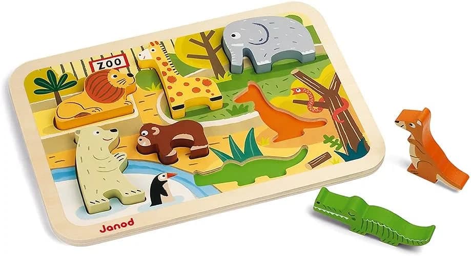 Janod Puzzle en bois Zoo – 7 pièces épaisses dès 18 mois