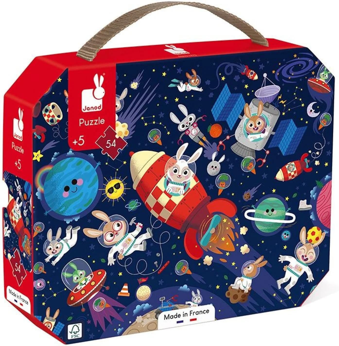 Janod - Puzzle Fusée 54 pièces (valisette + poster) - Dès 5 ans
