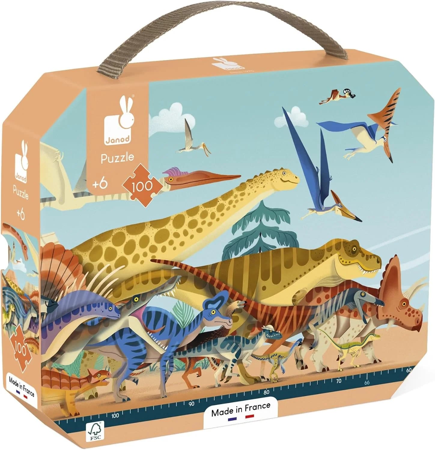 Janod Puzzle panoramique Dinosaures 100 pièces (J05831)