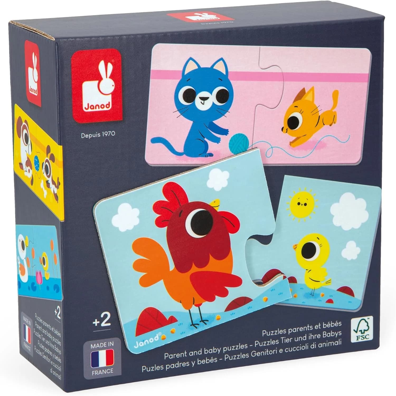 Janod Puzzle Parents & Bébés Animaux : 12 puzzles duo (dès 2 ans)