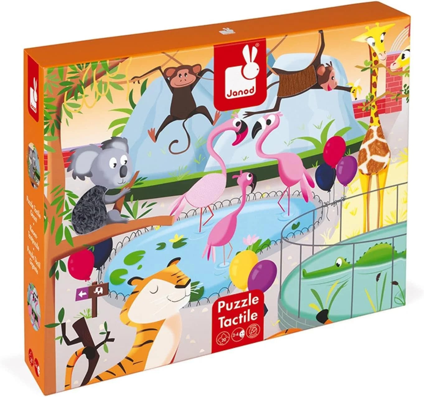 Janod Puzzle tactile Zoo 20 pièces (7 textures) - 2 ans+