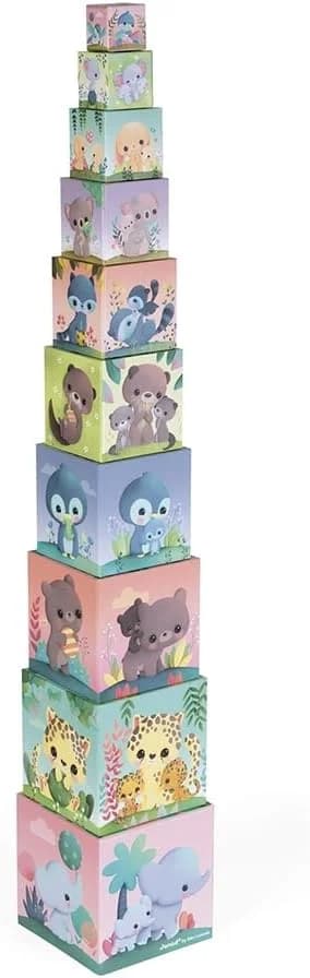Janod – Pyramide de cubes à empiler animaux (10 cubes)