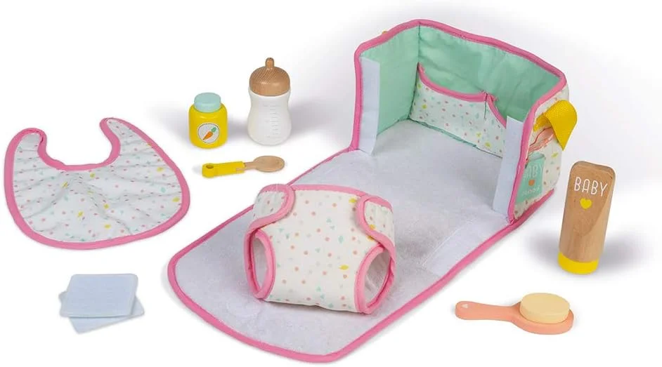 Janod Sac nursery pour poupée – sac à langer & table à langer (8 accessoires) dès 2 ans