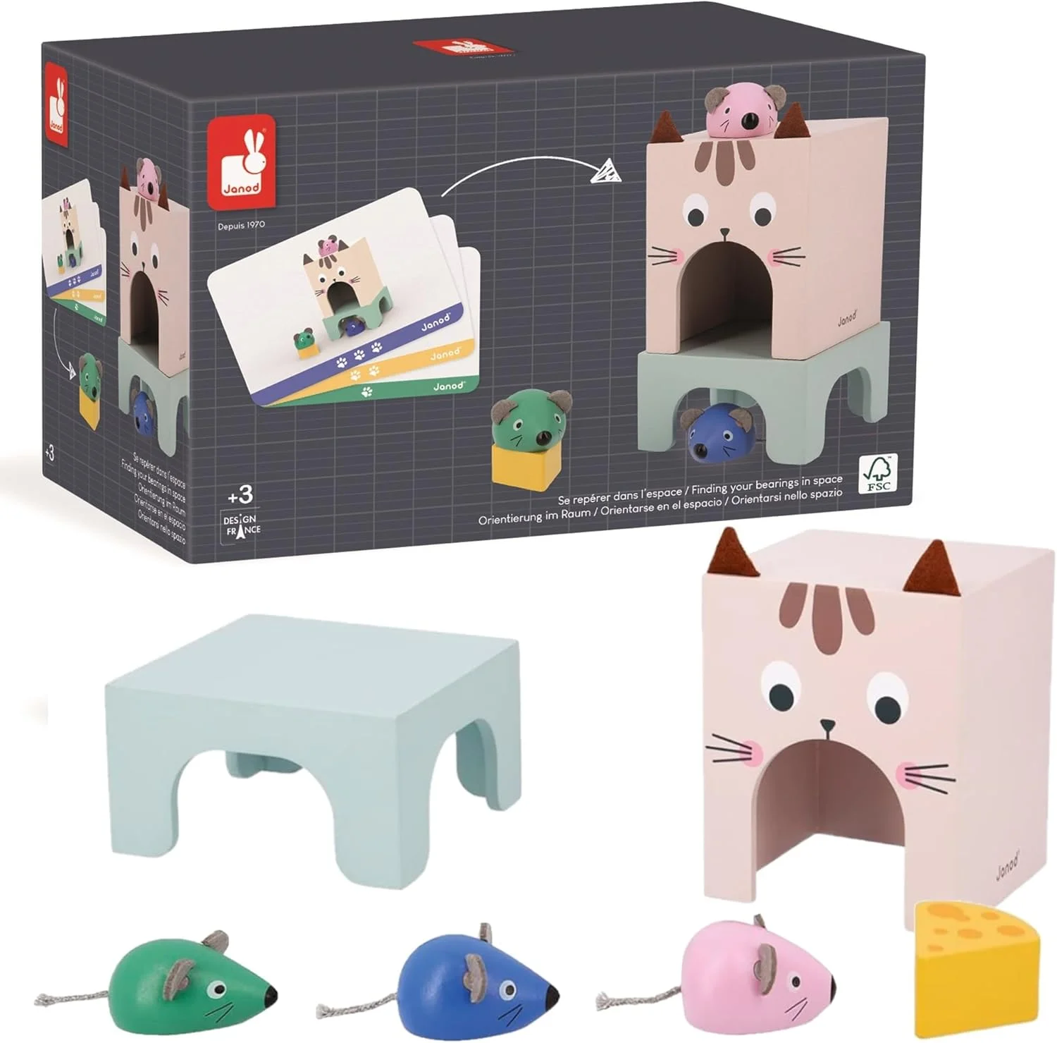 Janod Se repérer dans l’espace : accessoires en bois et cartes (dès 3 ans)