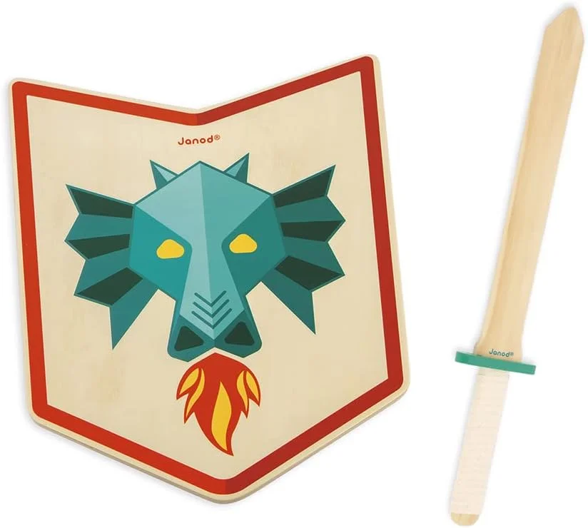 Janod Set chevalier dragon en bois (épée + bouclier) dès 3 ans
