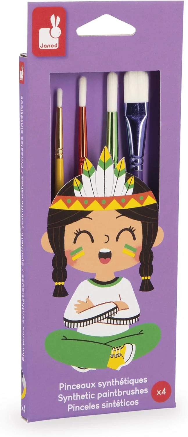 Janod - Set de 4 pinceaux enfant (ronds + plat) - Dès 4 ans