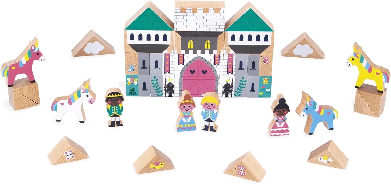 Janod Set de cubes en bois – Royaume enchanté (35 pièces, dès 2 ans)