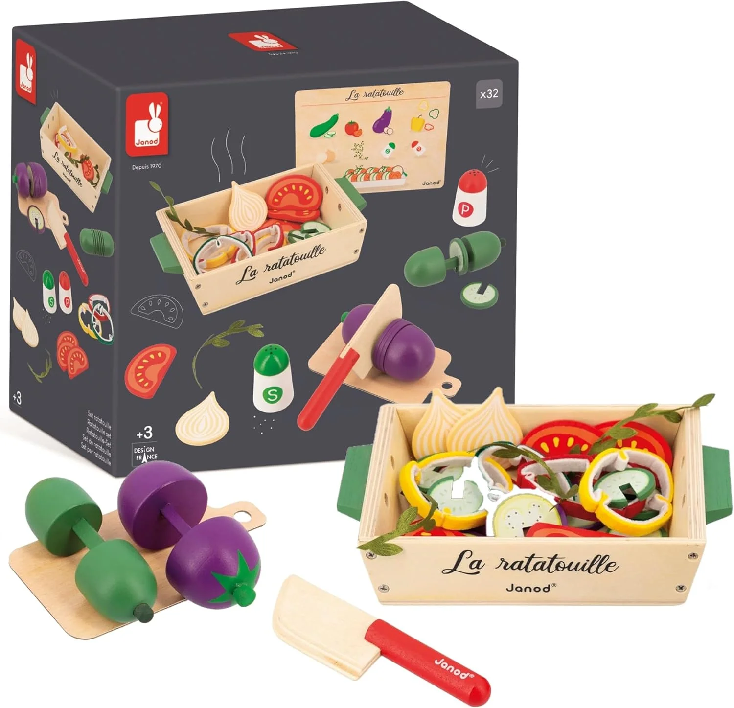 Janod Set Ratatouille en bois - 32 accessoires cuisine dès 3 ans