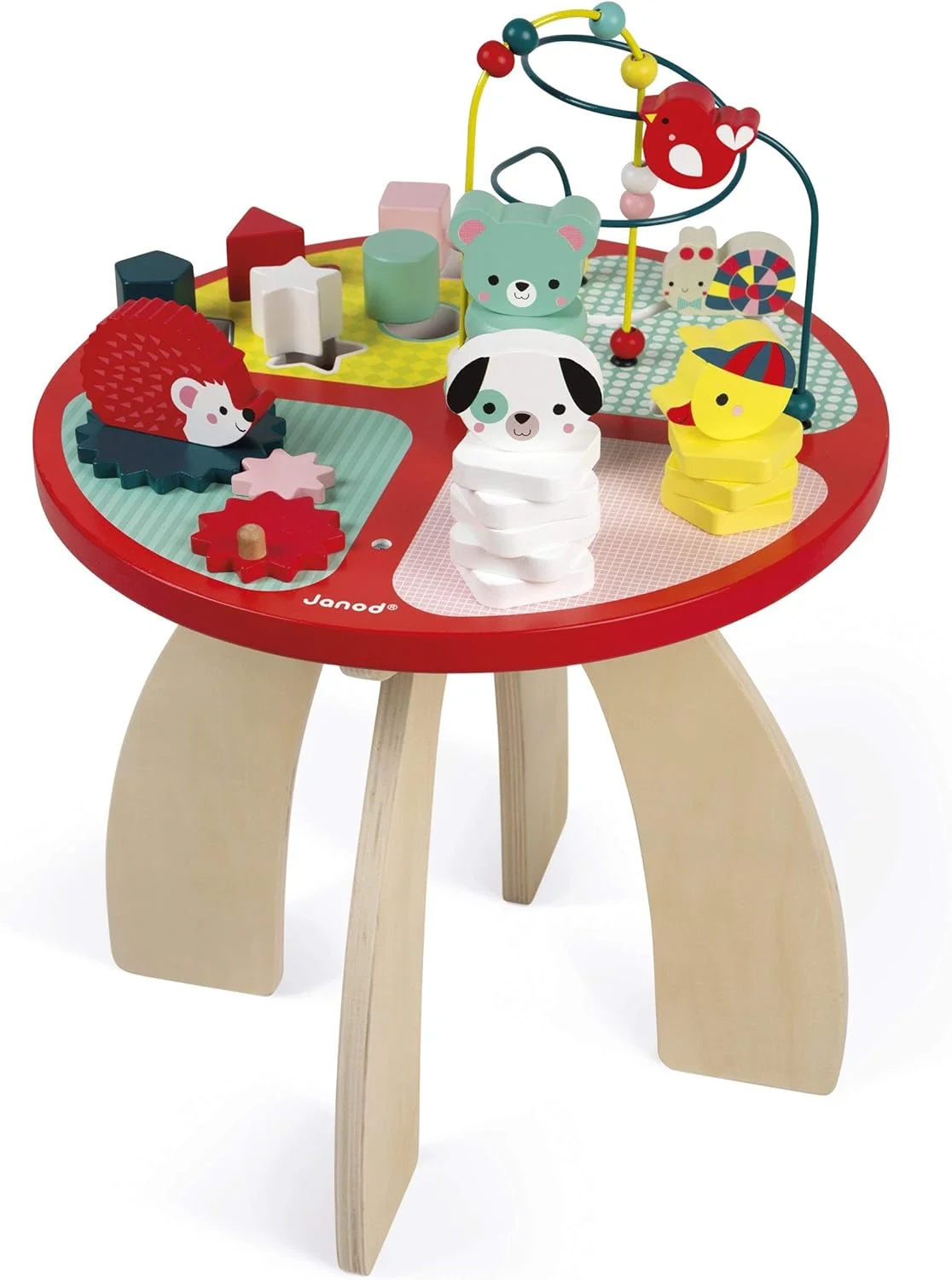 Janod Table d'activités en bois Baby Forest - boulier, formes, engrenages - J08018