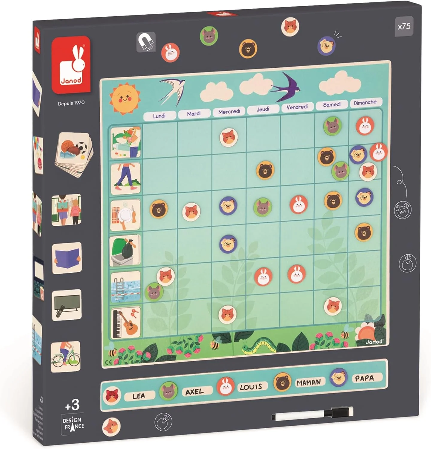 Janod Tableau d'organisation magnétique - 97 magnets