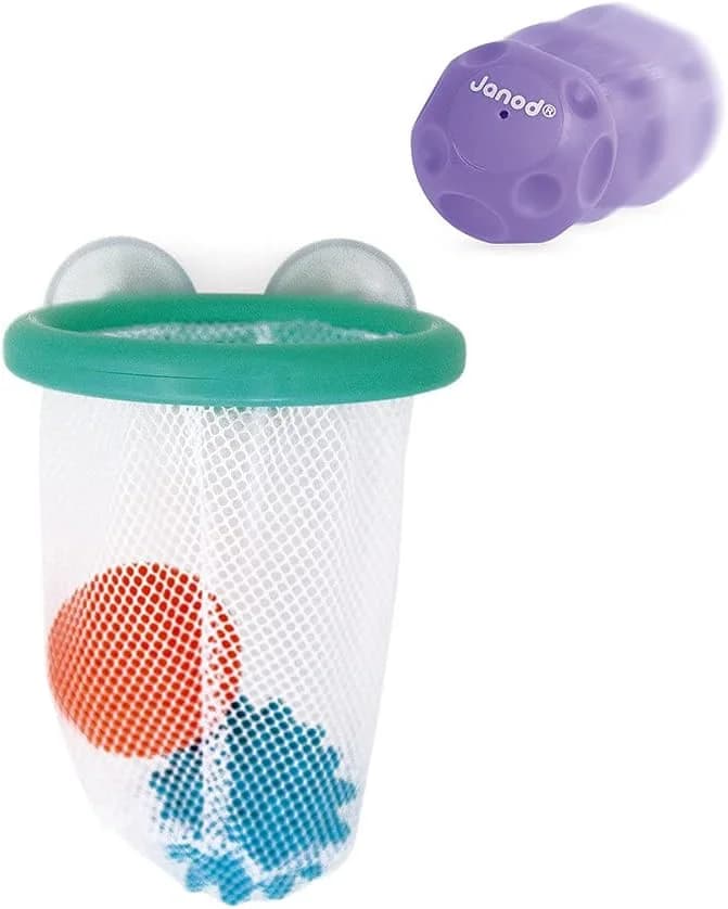 Janod Tacti’ Basket - Panier de basket de bain avec 3 balles aspergeurs