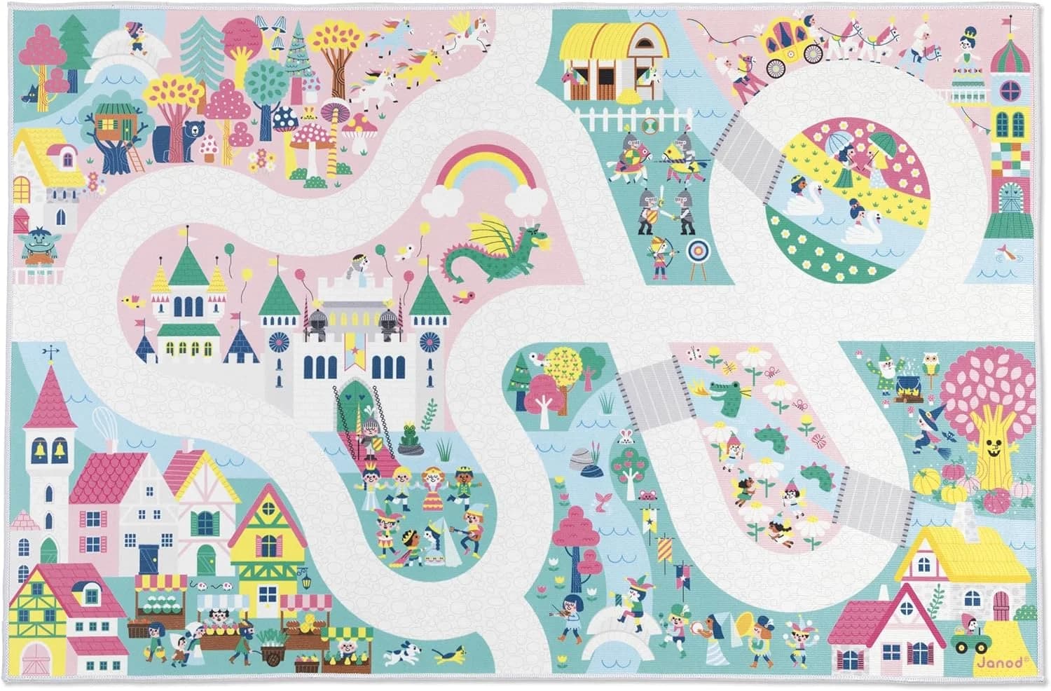 Janod Tapis voiture enfant Royaume enchanté – circuit 120×78 cm antidérapant (dès 2 ans)
