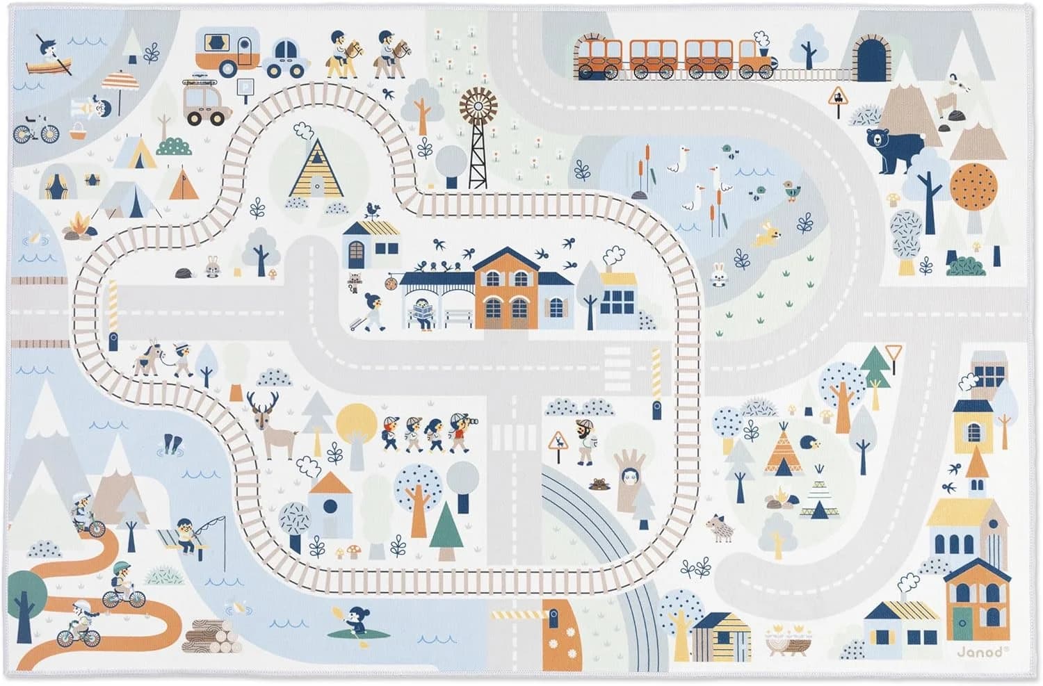 Janod Tapis voiture enfant Vallée Blanche (montagne/hiver) – circuit 120×78 cm antidérapant (dès 2 ans)