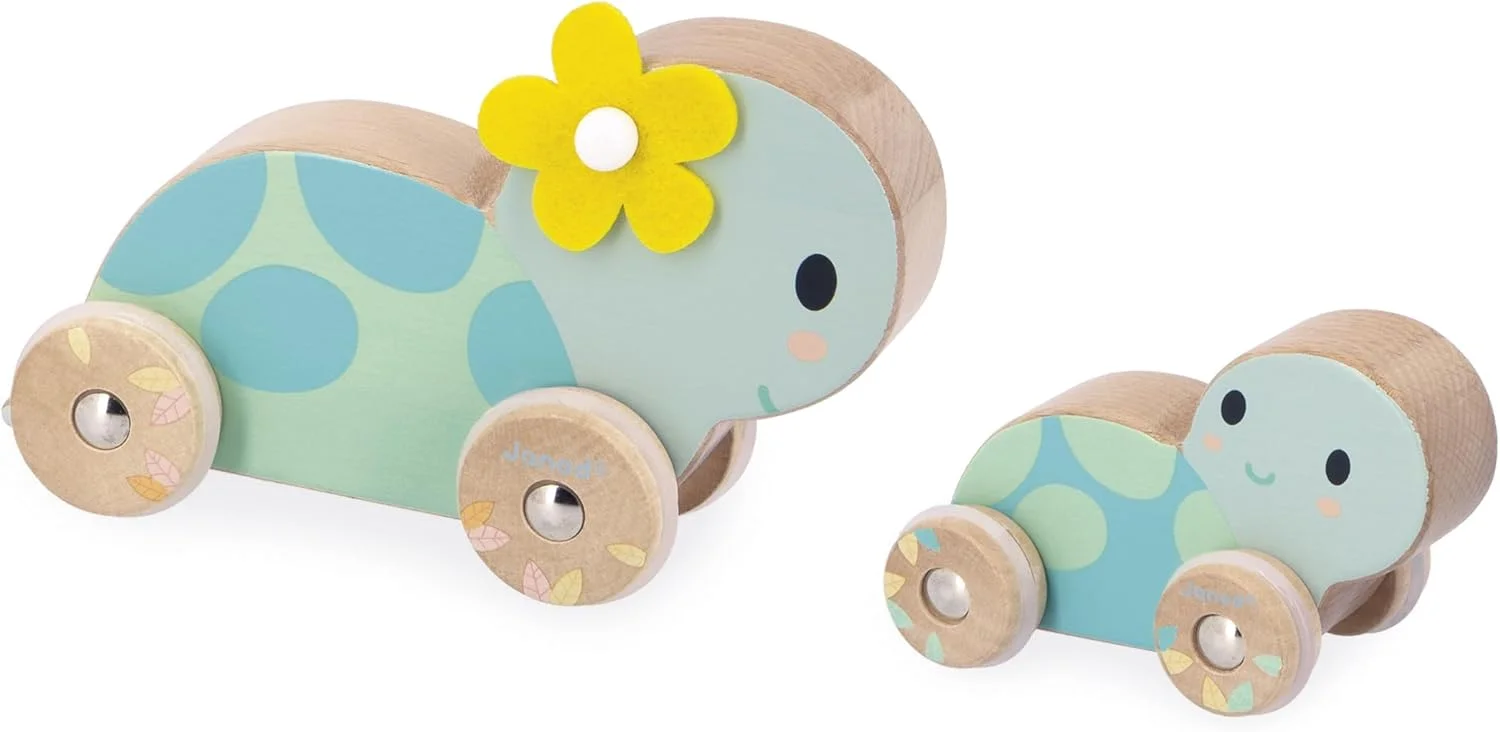 Janod - Tortues à Rouler en Bois (x2) - Roues Silencieuses - dès 12 mois