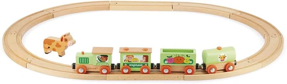 Janod Train en bois Ferme Story - circuit + vache - J04630