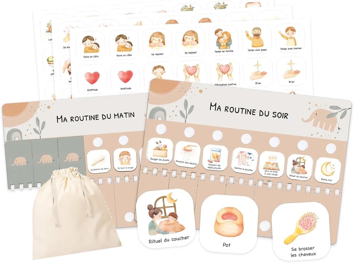 JEKA Tableau de routine matin et soir, 105 cartes