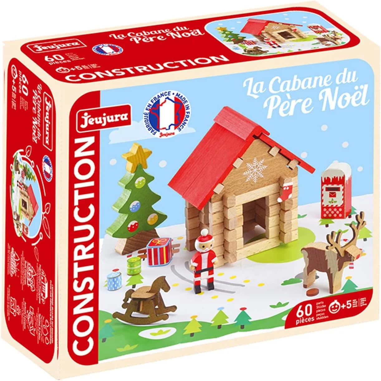 JeuJura Cabane du Père Noël en bois - jeu de construction 60 pièces