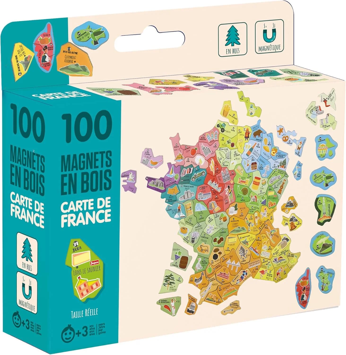 JeuJura carte de France magnétique en bois 100 pièces