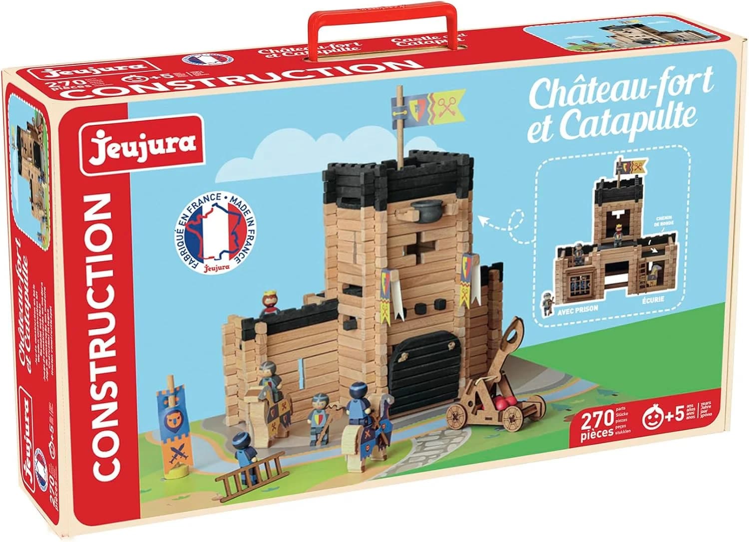 Jeujura Château fort en bois avec catapulte - 270 pièces