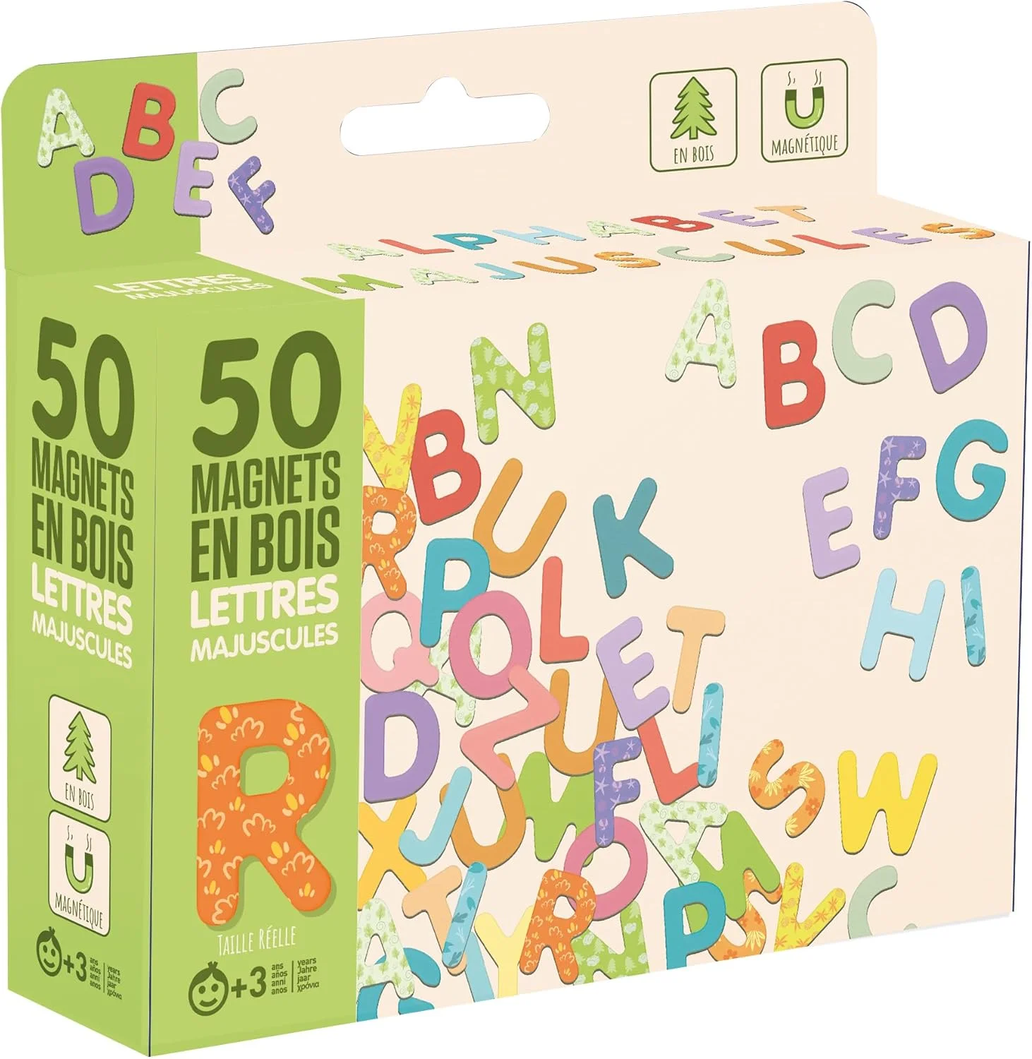 JeuJura magnets en bois lettres majuscules 50 pièces