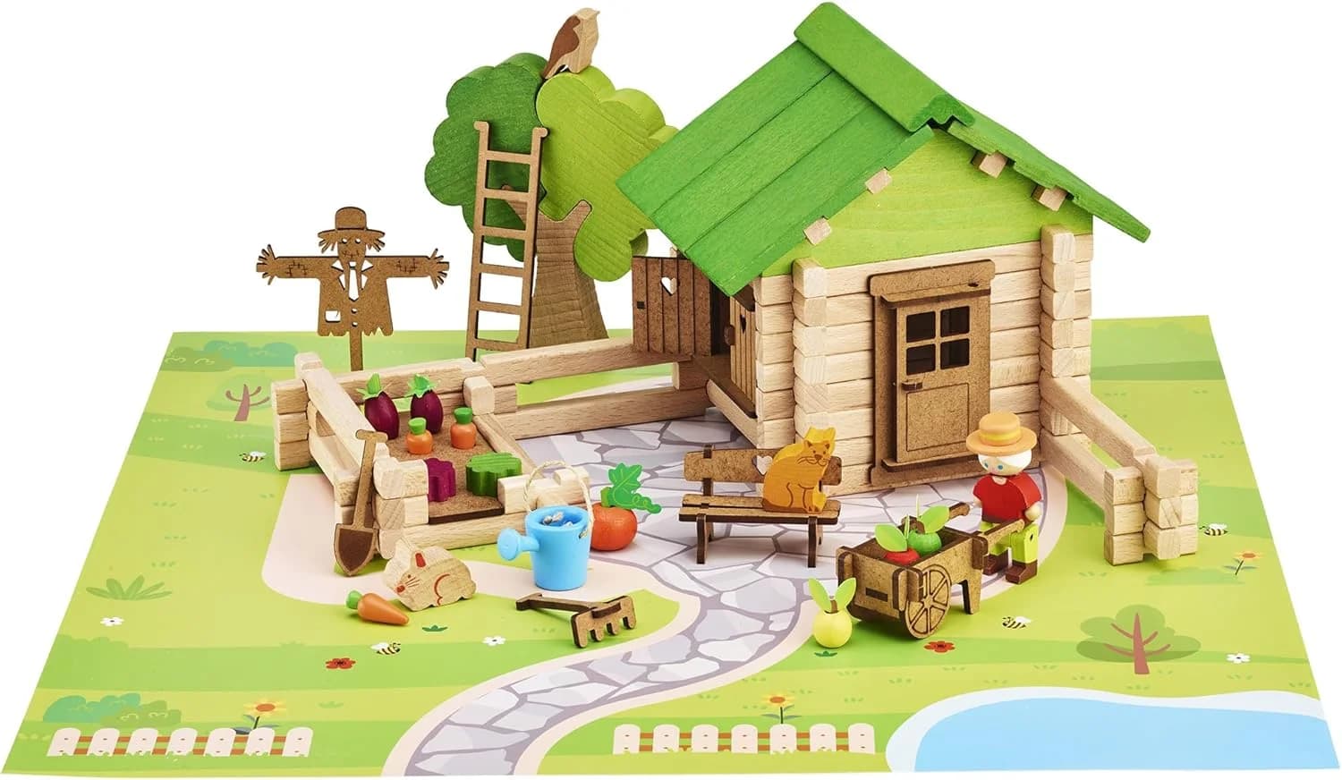 JeuJura Maison et jardin en bois - jeu de construction 135 pièces
