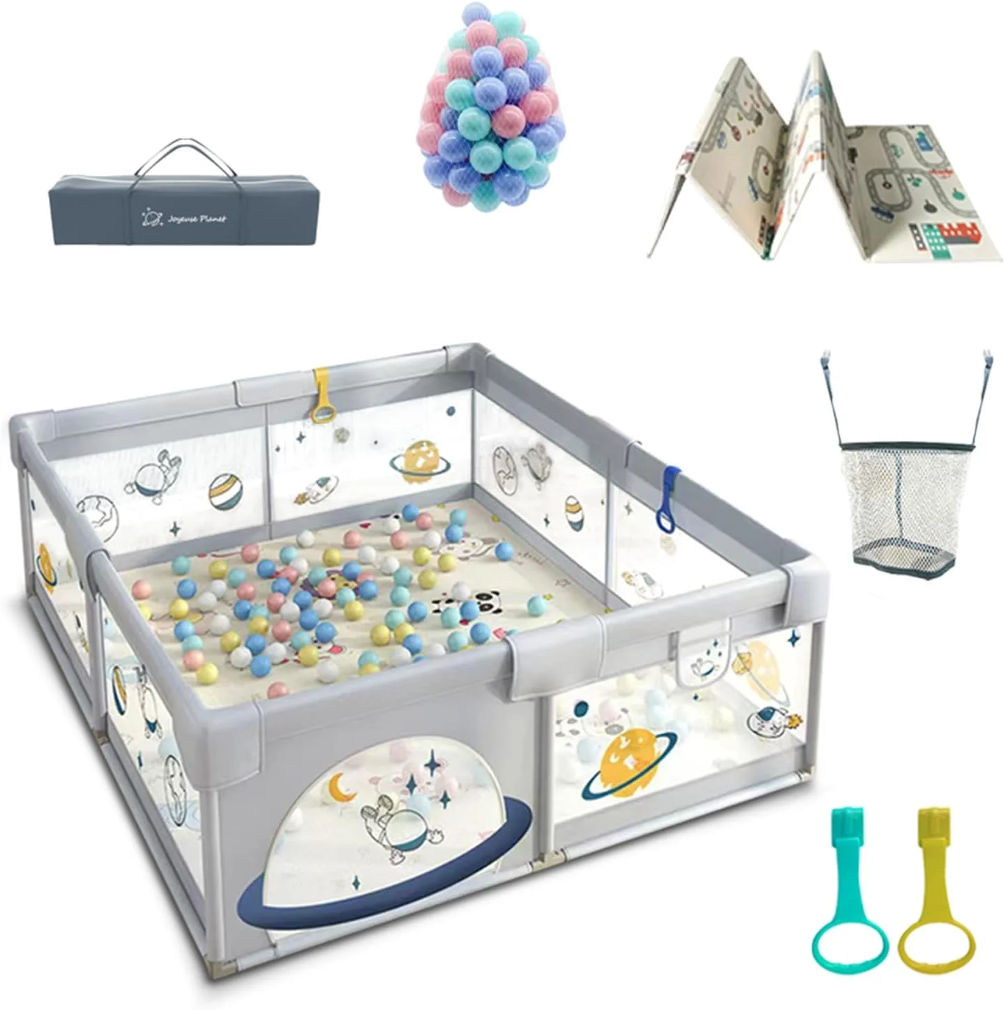 Joyeuse Planet parc bébé 120 x 120 cm avec tapis