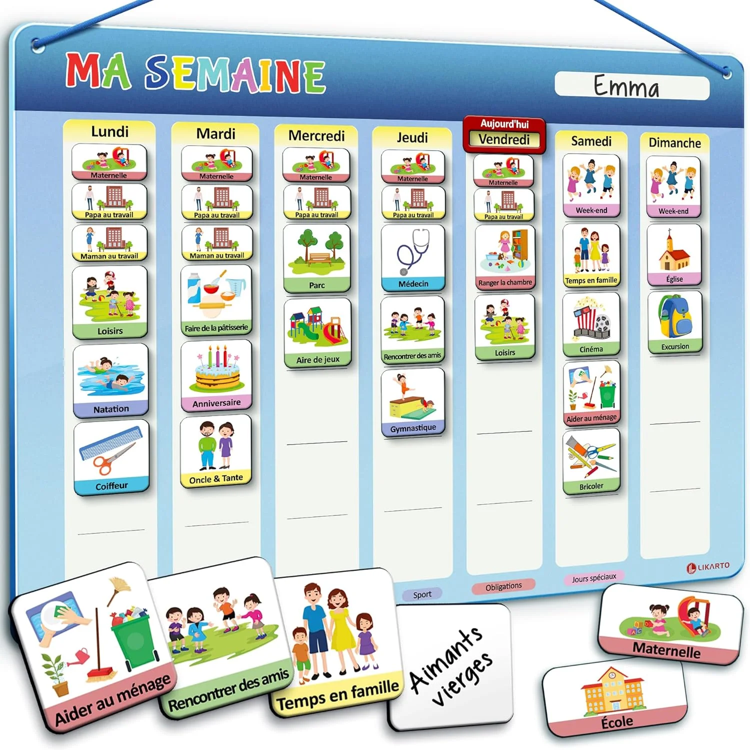 LIKARTO Planning de semaine enfant - Tableau magnétique 194 aimants