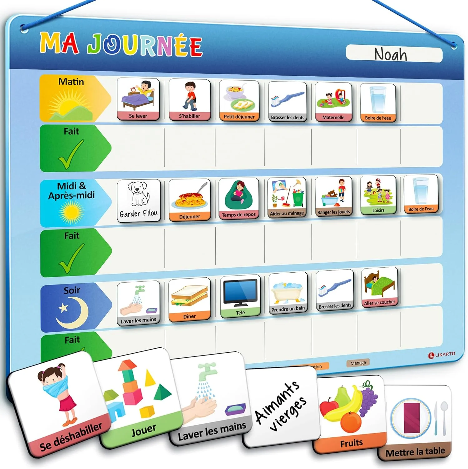 LIKARTO Planning journalier enfant - Tableau magnétique 147 aimants