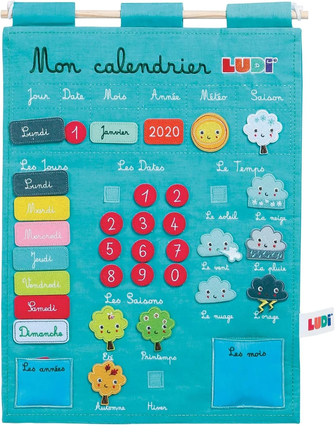 Ludi calendrier éducatif bleu en tissu dès 3 ans
