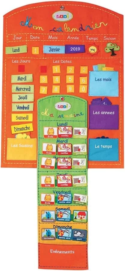 Ludi calendrier éducatif tissu orange avec semainier dès 3 ans