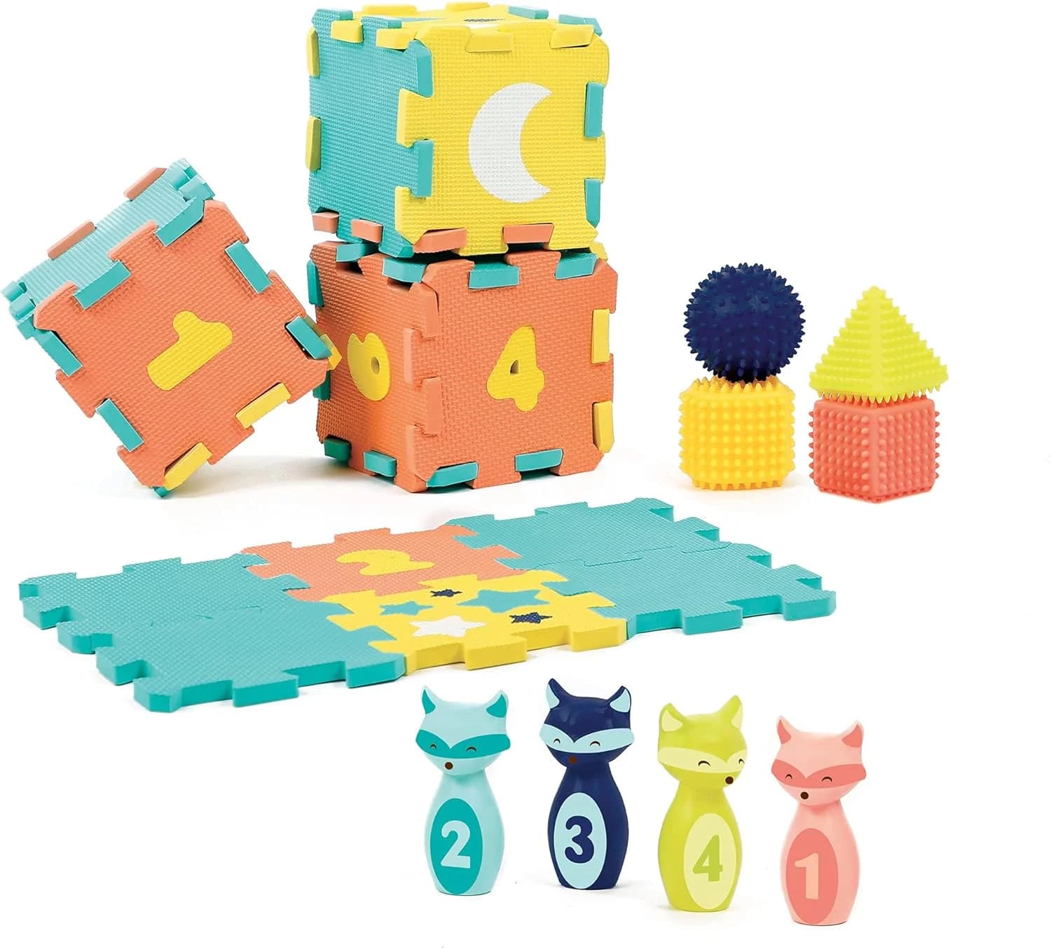 Ludi - Coffret d'activités bébé quilles, formes et dalles mousse dès 10 mois
