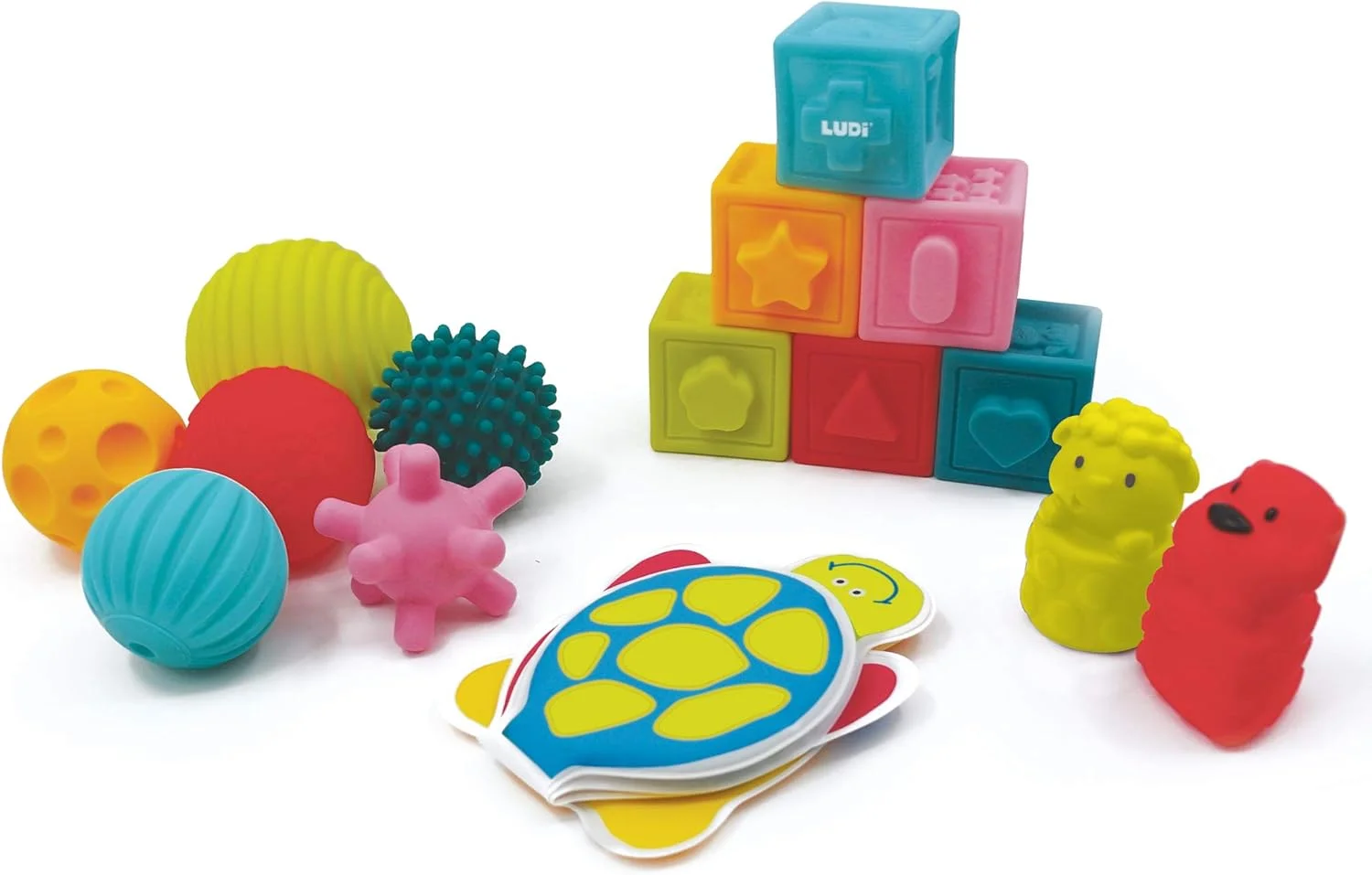 Ludi - Coffret d'éveil sensoriel bébé avec cubes, balles et jouets de bain
