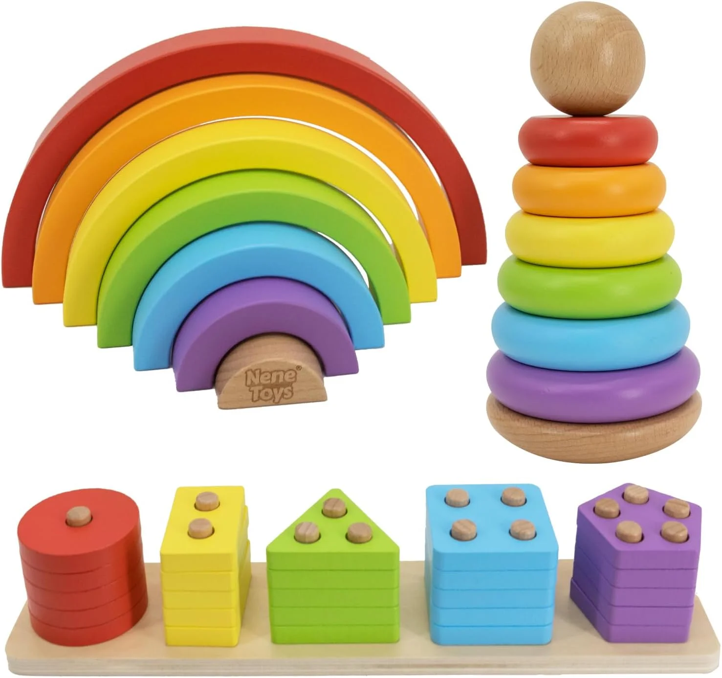 Nene Toys Jeux en bois 3 en 1, couleurs classiques