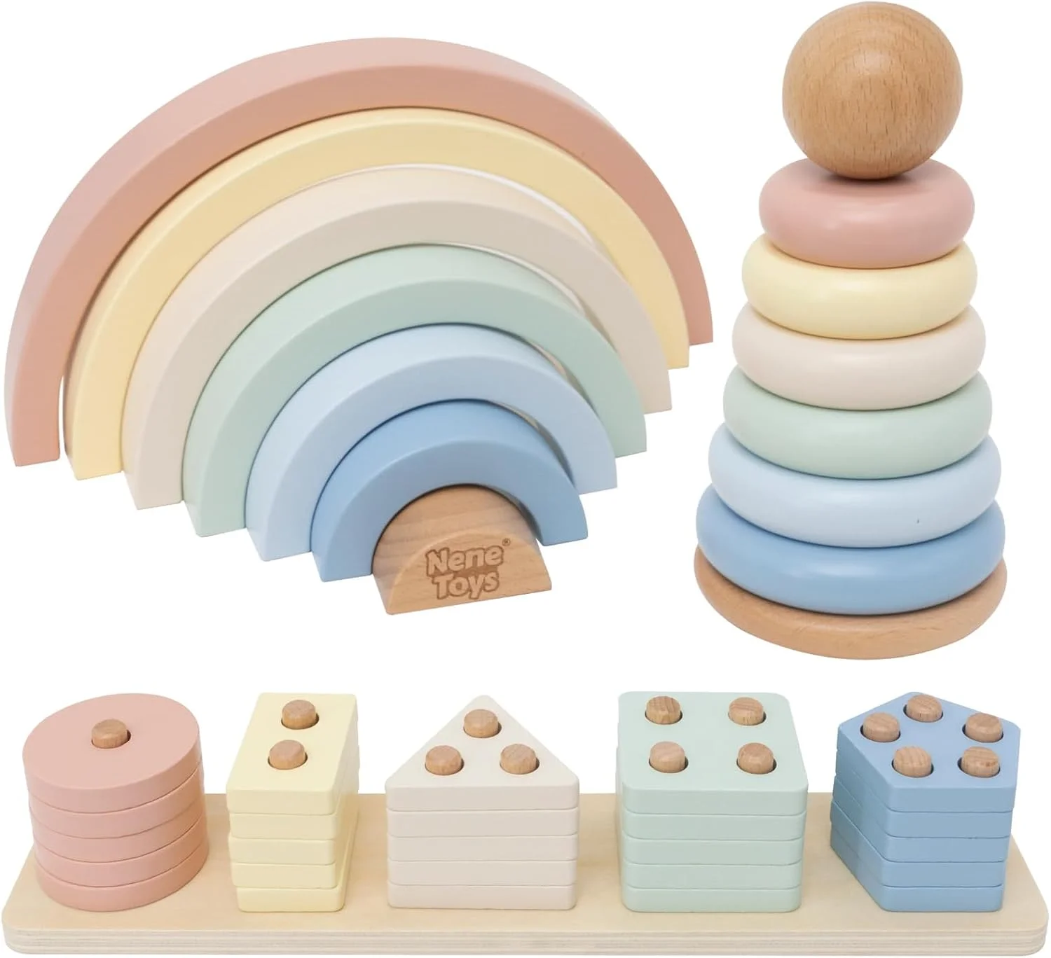 Nene Toys Jeux en bois 3 en 1, couleurs pastel