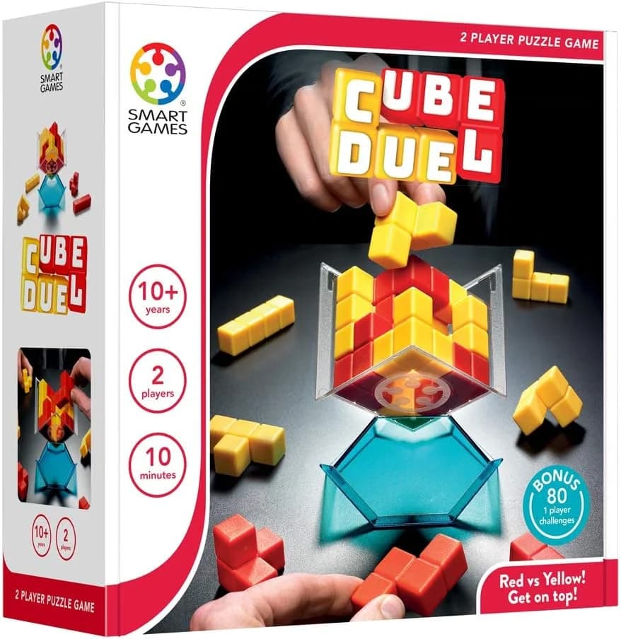 SmartGames – Cube Duel - Jeu de Réflexion - Jeu Casse Tête - 80 Défis de Niveau Facile à Difficile - Reconstitue Le Cube à l'Aide des Pièces de Couleurs - 2 Joueurs - De 10 à 99 Ans – 80 défis – dès 10 ans