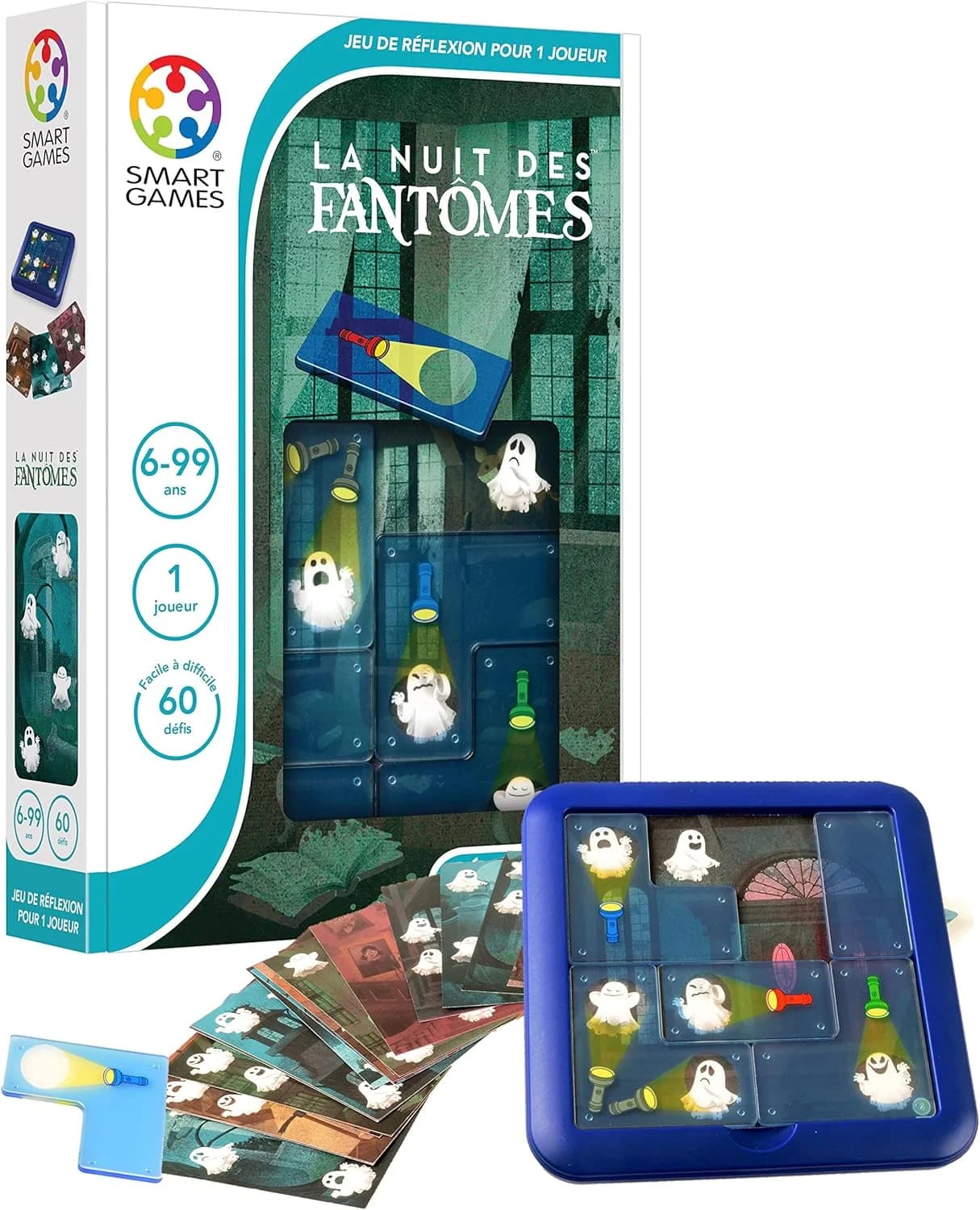 SmartGames – La Nuit des Fantômes - Jeu de Réflexion - Eclairez Tous Les Fantômes - 60 Défis de Différents Niveaux - 1 Joueur - A partir de 6 Ans – 60 défis – dès 6 ans