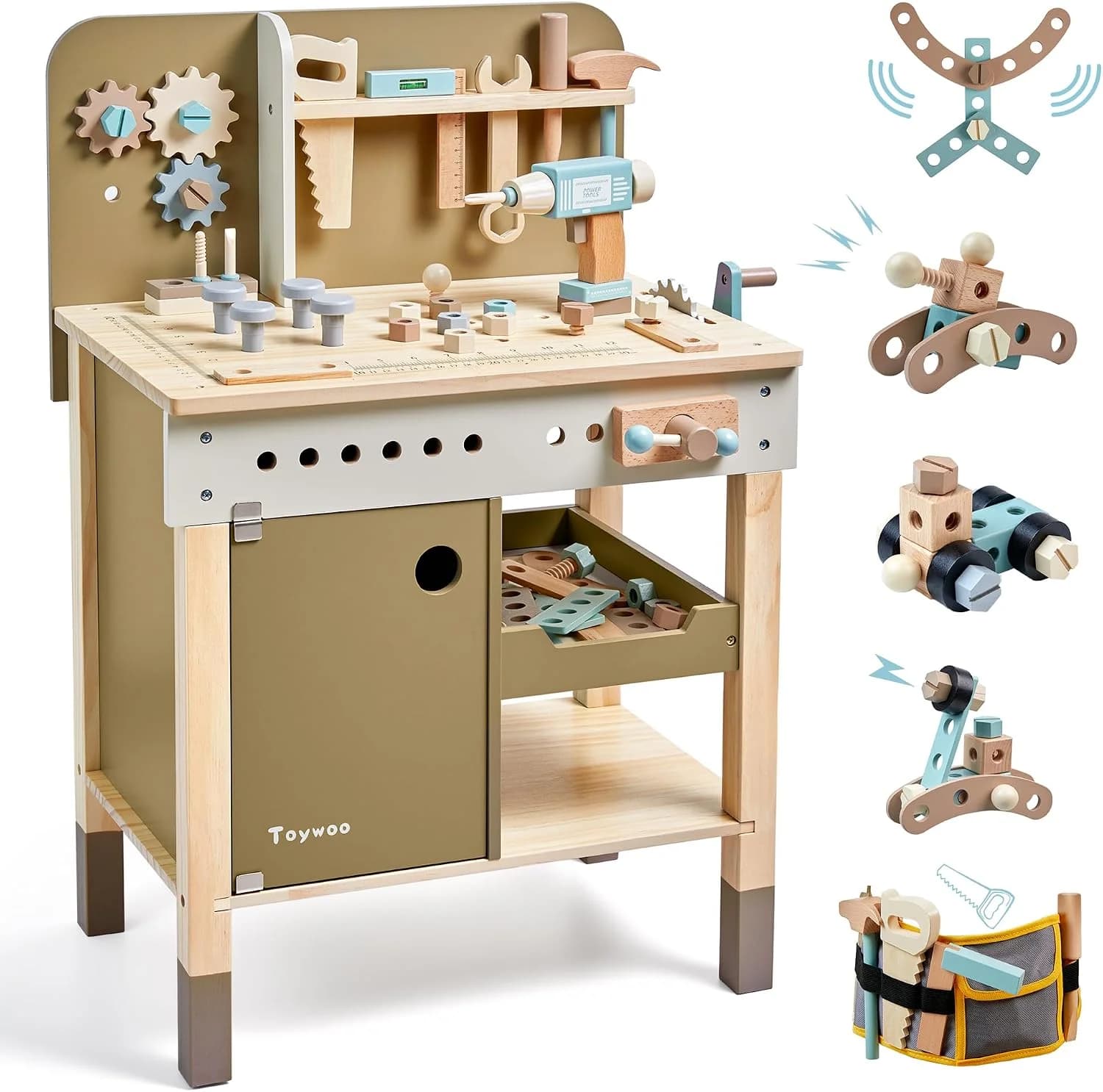Toywoo établi en bois avec perceuse et outils