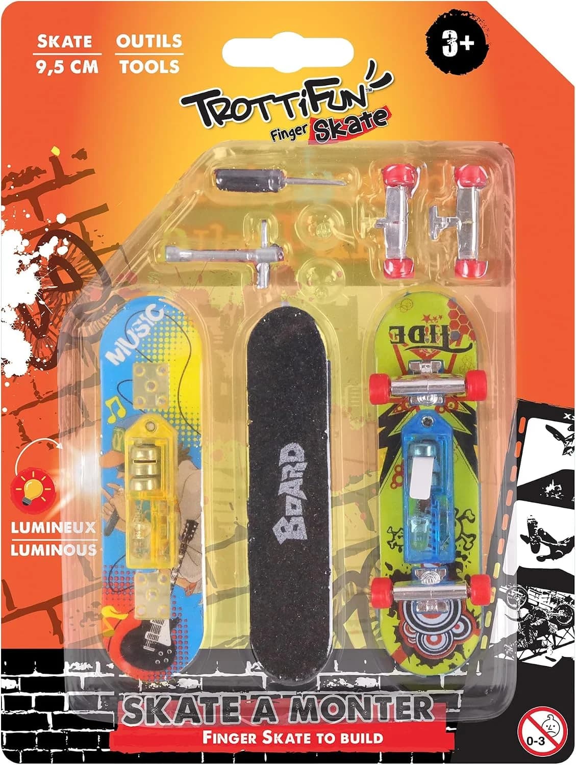 Trottifun, lot de 2 finger skates lumineux
