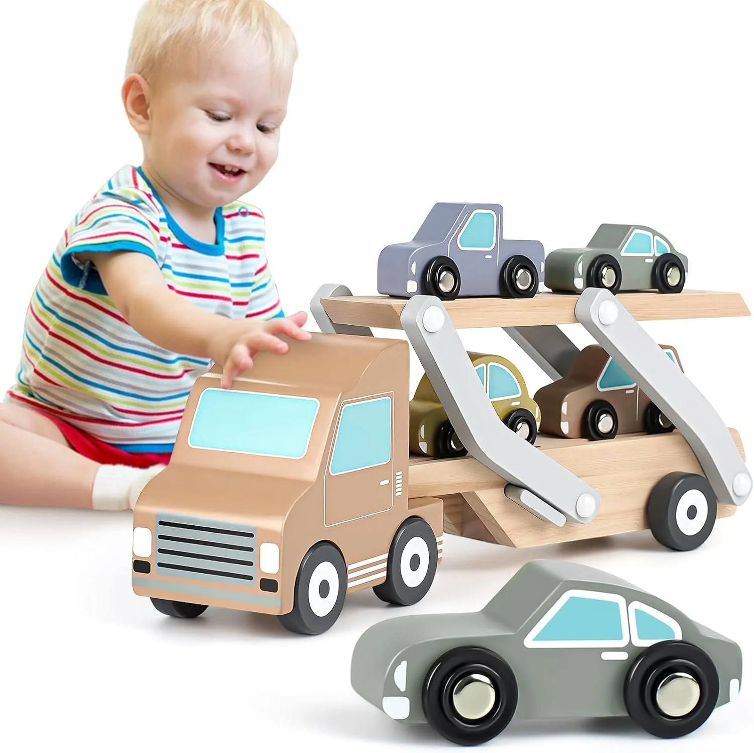 Vanplay camion en bois avec 4 voitures