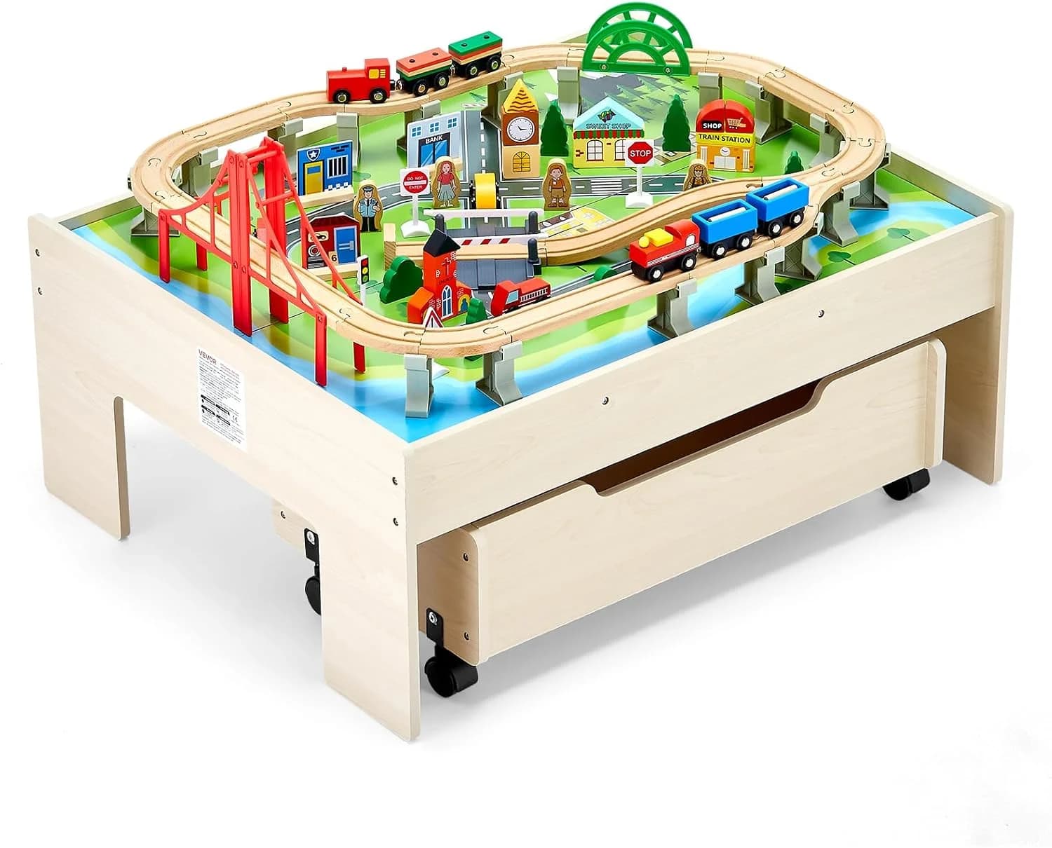 VEVOR table circuit de train en bois, 100 pièces
